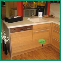 An operation with running water at a kitchen show room